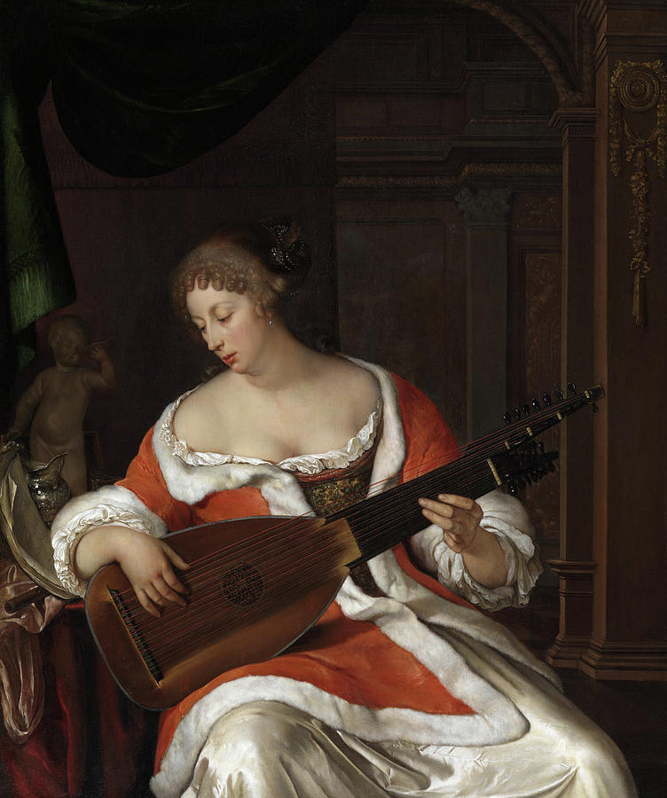 Frans Hals Painting - Lady Playing a Lute in an Interior by Eglon van der Neer