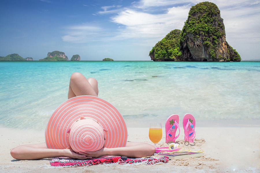 Summer Photograph - Lady relax on the Thailand beach by Anek Suwannaphoom