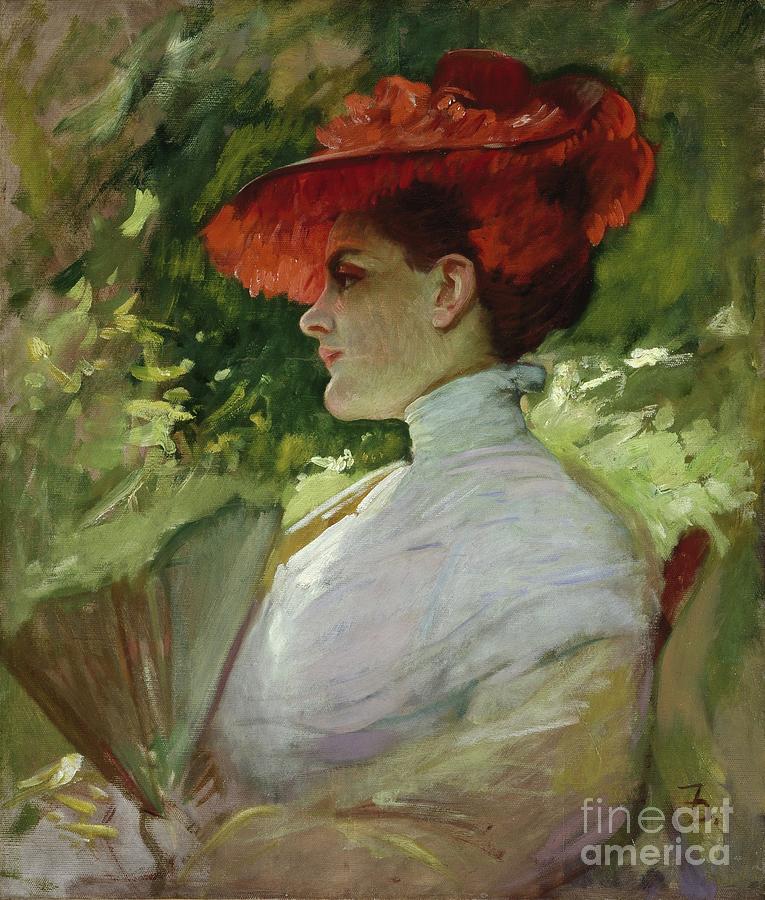 Lady With A Red Hat, Or Portrait Of Maggie Wilson, 1904 Painting by Frank Duveneck