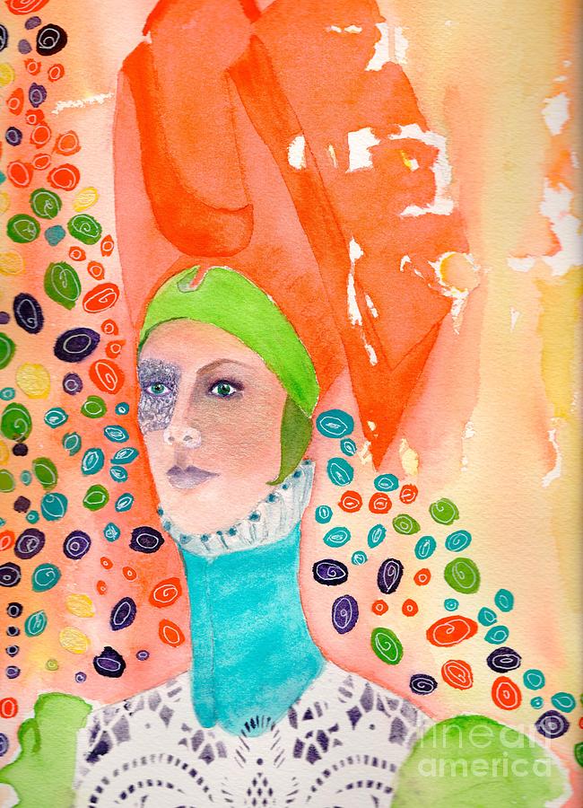Lady With Big Orange Hat And Long Neck Painting