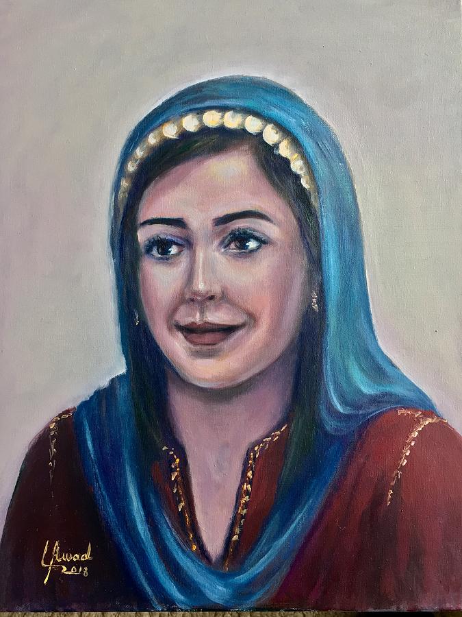 Lady with blue cover head  Painting by Laila Awad Jamaleldin