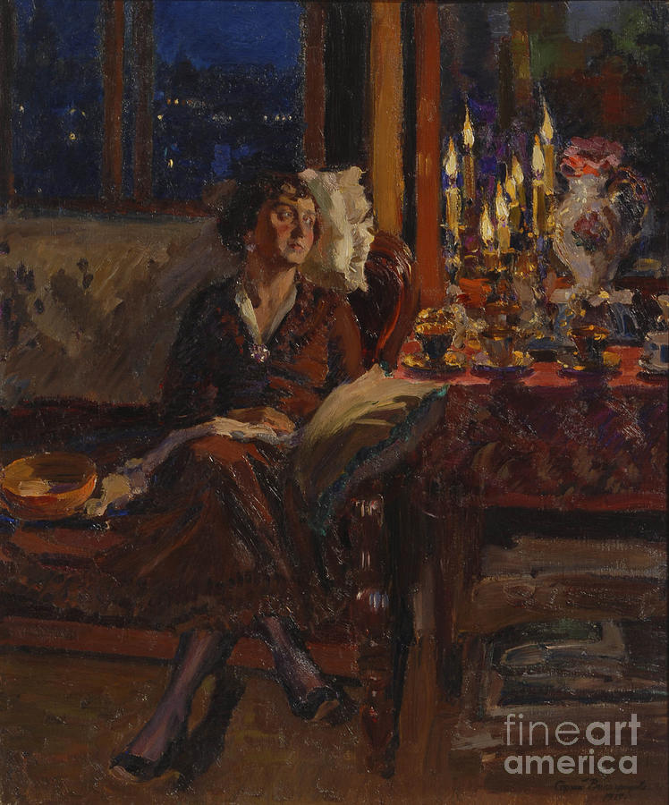 Lady With Book In An Interior, 1917 Drawing by Heritage Images