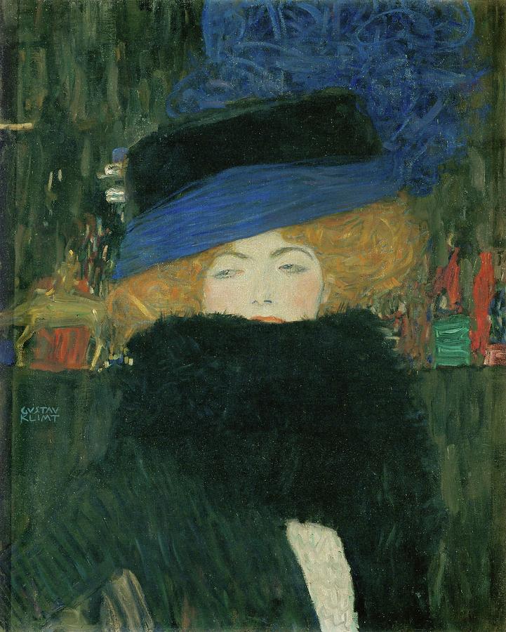 Lady with hat and feather boa. Oil on canvas -1909- 69 x 75 cm. Painting by Gustav Klimt -1862-1918-