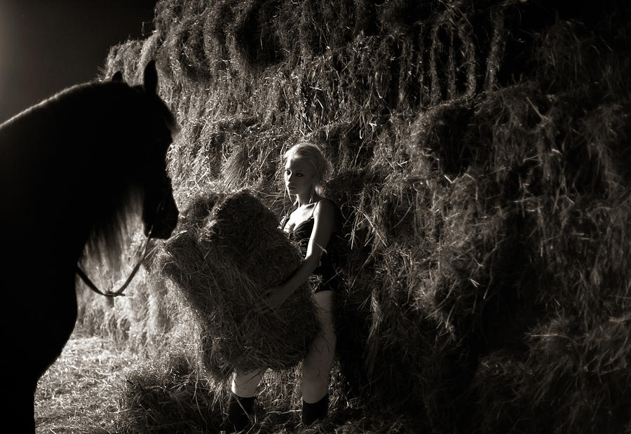 Lady With Hourse In Hayloft Photograph by Vizerskaya