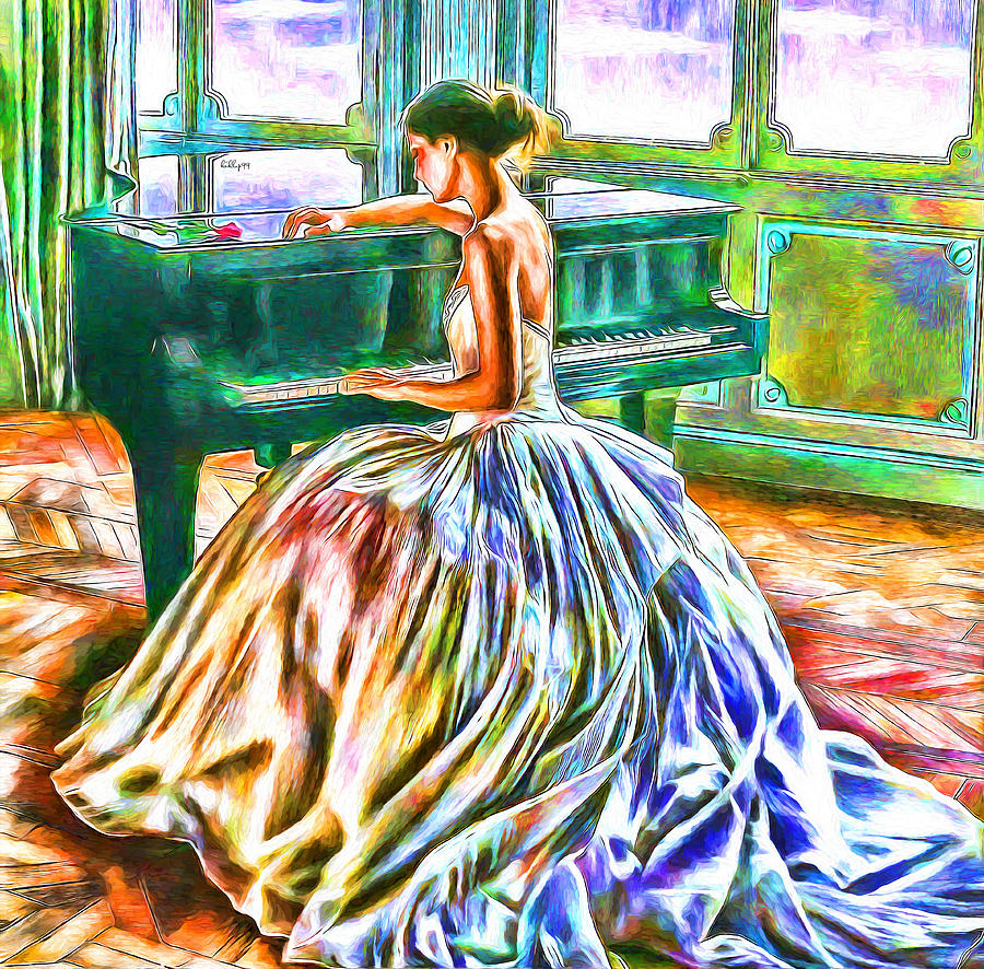 Lady with piano Painting by Nenad Vasic