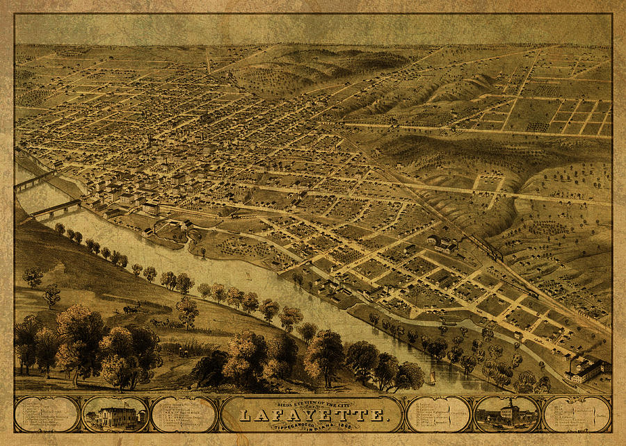 Lafayette Indiana Vintage City Street Map 1868 Mixed Media by Design ...