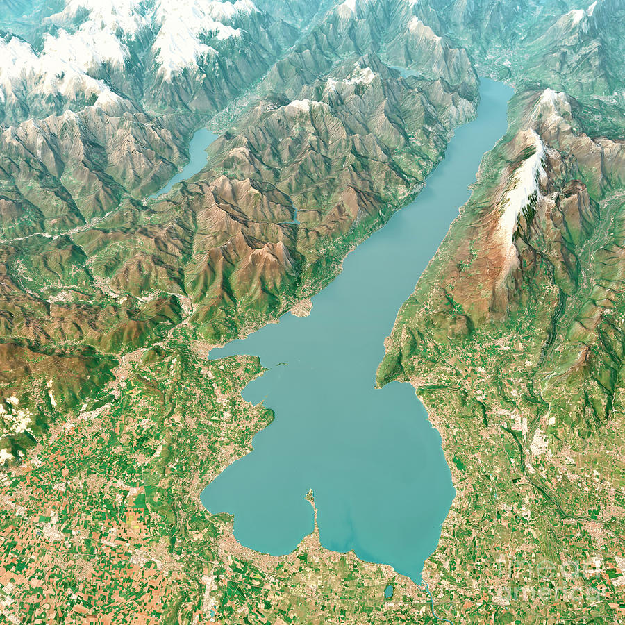 Lago Di Garda 3d Render Aerial Landscape View From South April 2 Digital Art By Frank Ramspott