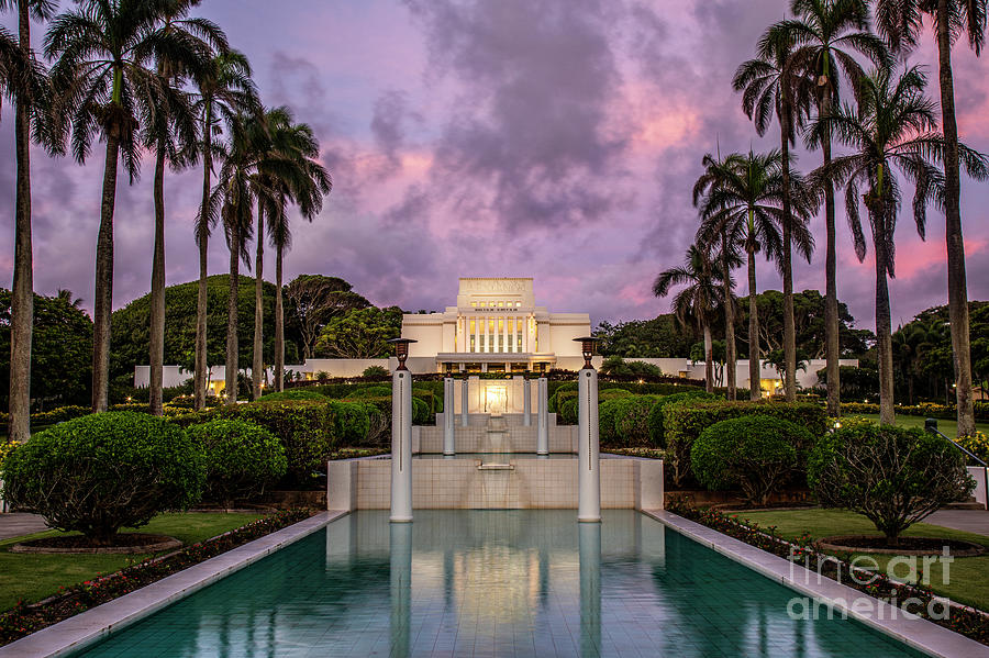 Laie Hawaii Temple Pastel Sunrise Photograph by Bret Barton