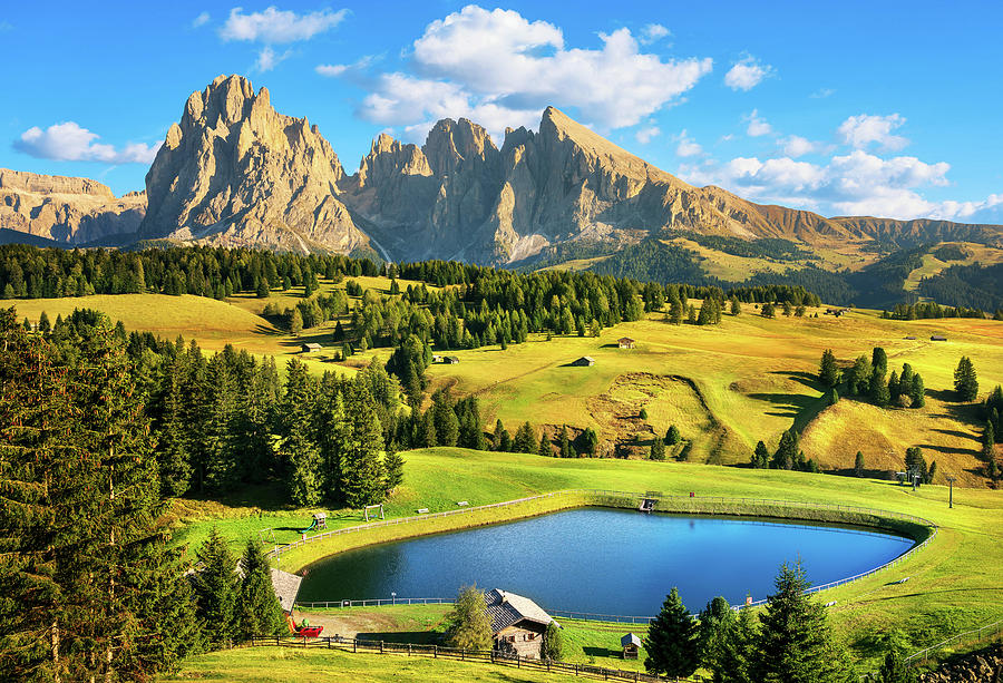 Lake and Mountains in Alpe di Siusi Photograph by Stefano Orazzini