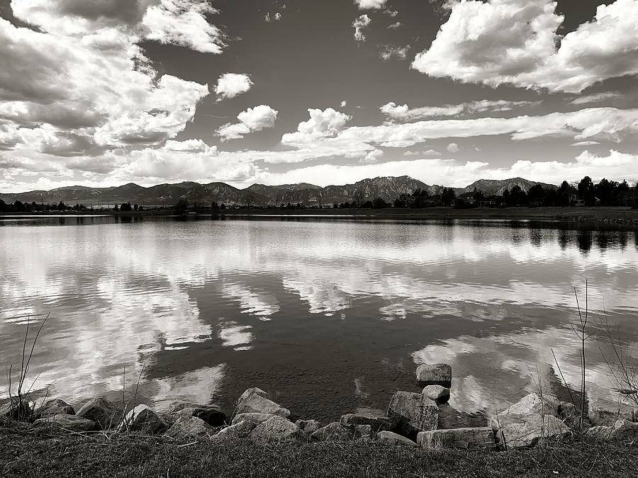 Lake at Foothills BW Photograph by Marilyn Hunt