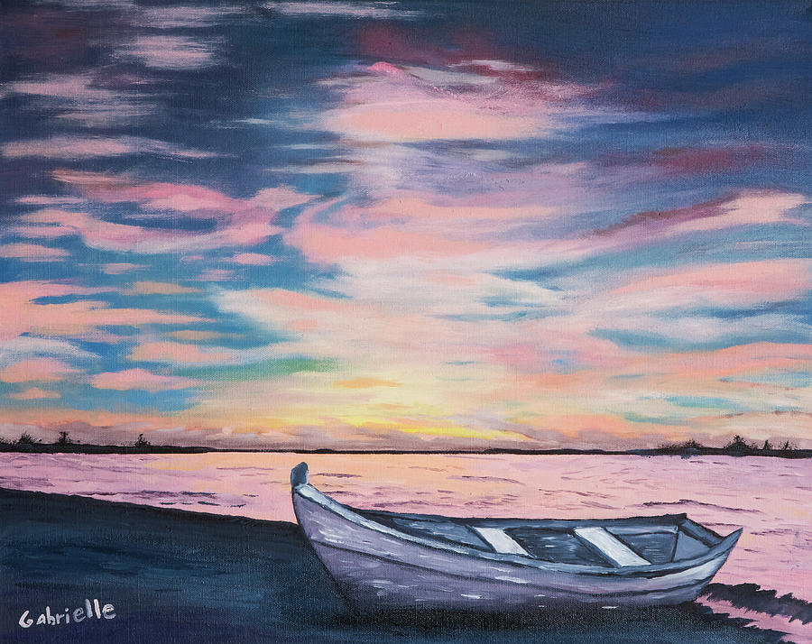 Lake Boat Painting by Gabrielle Munoz