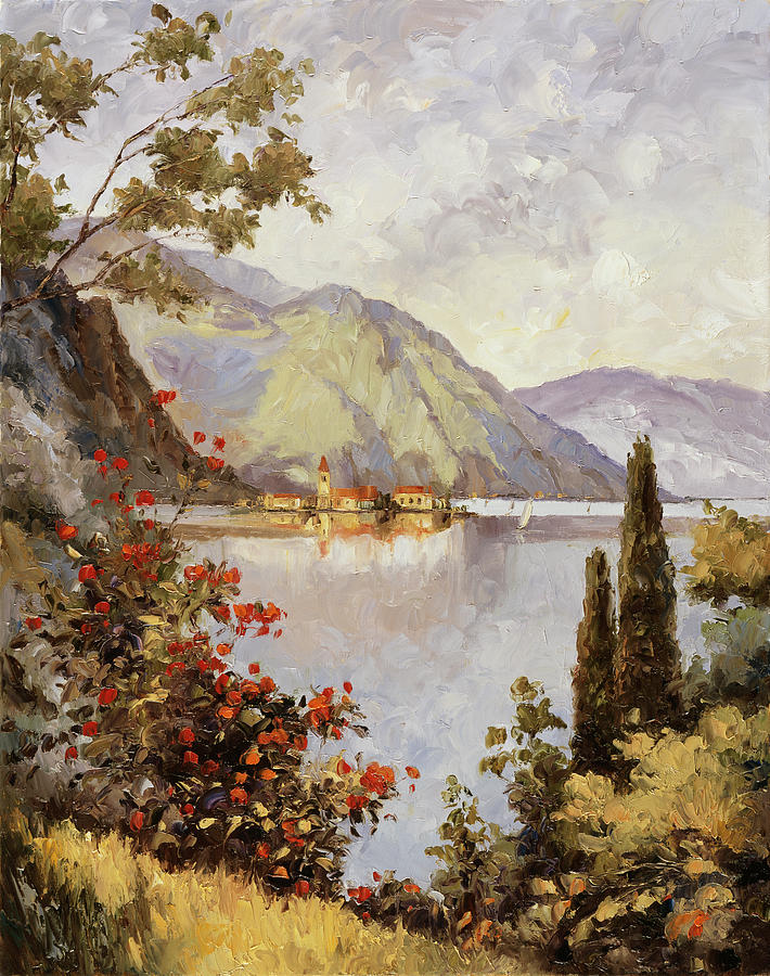 Mountains And Lake Painting - Lake Como by John Zaccheo