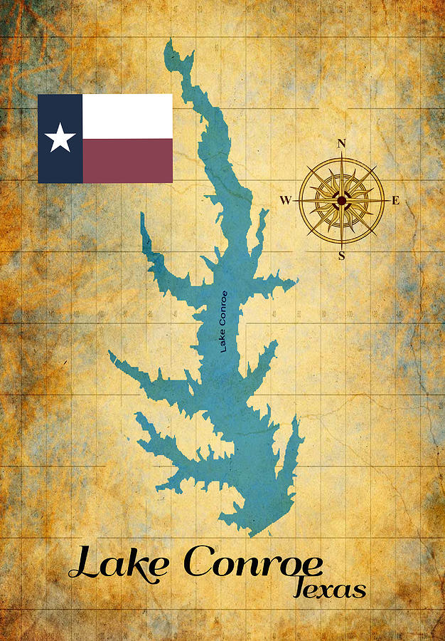 Lake Conroe Texas Map Digital Art by Greg Sharpe