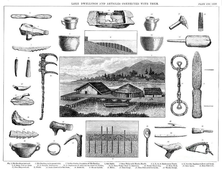 Lake Dwellings And Associated Artefacts Drawing by Print Collector