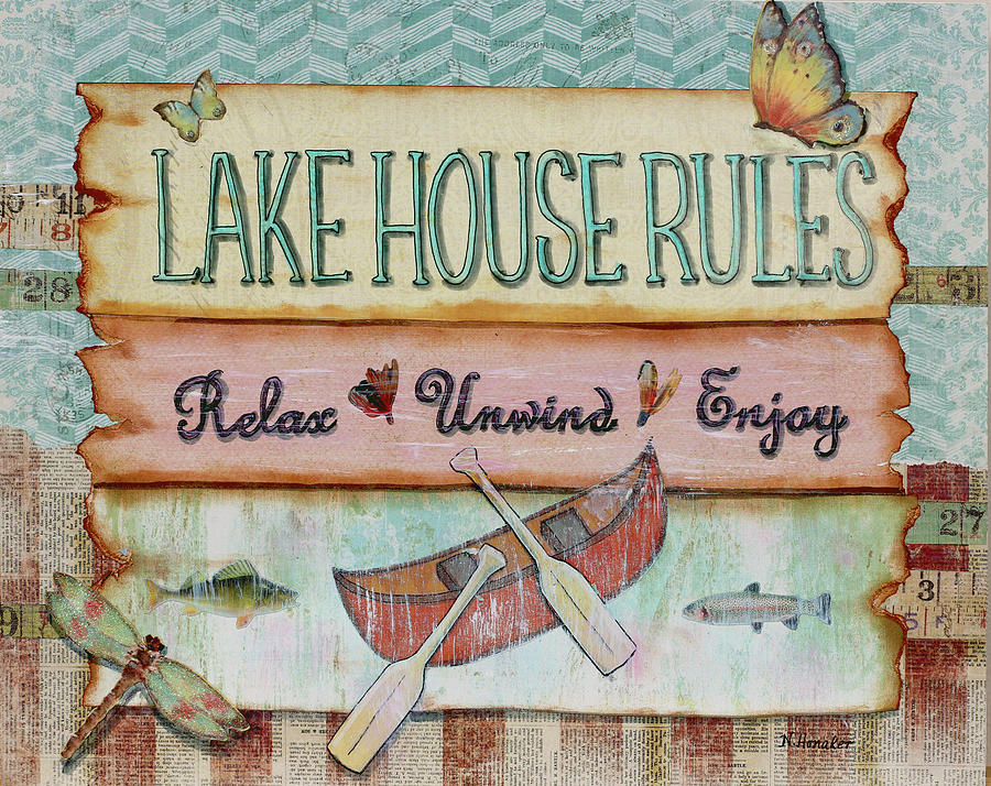Typography Mixed Media - Lake House Rules by Let Your Art Soar