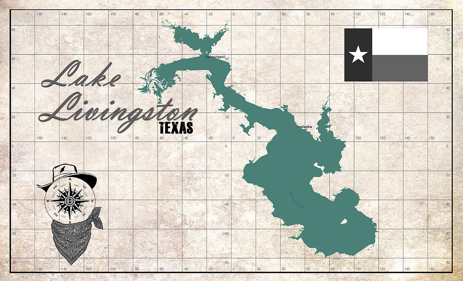 Vintage Digital Art - Lake LIvingston Texas Vintage Map by Greg Sharpe