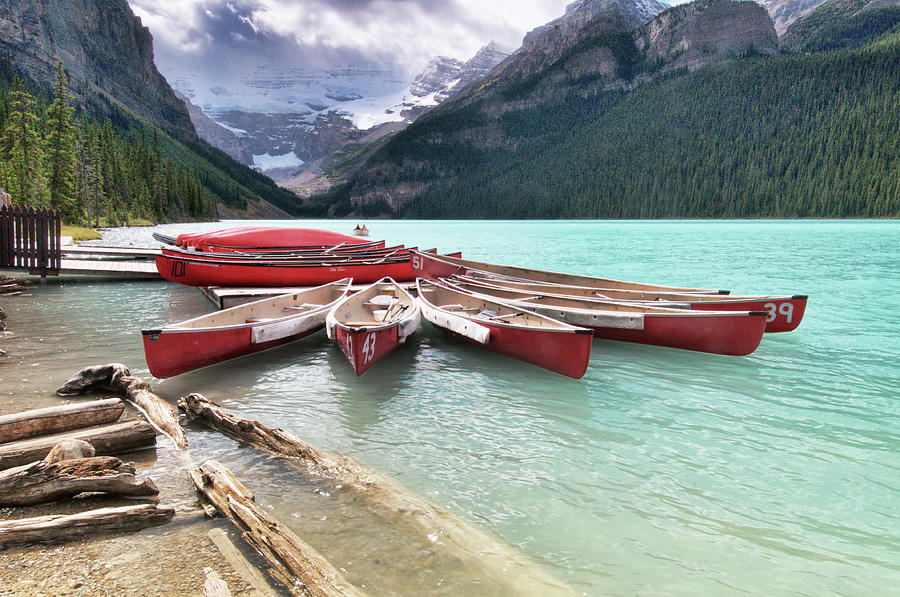 Lake Louise Canoe Rental Photograph by Brook Tyler Photography