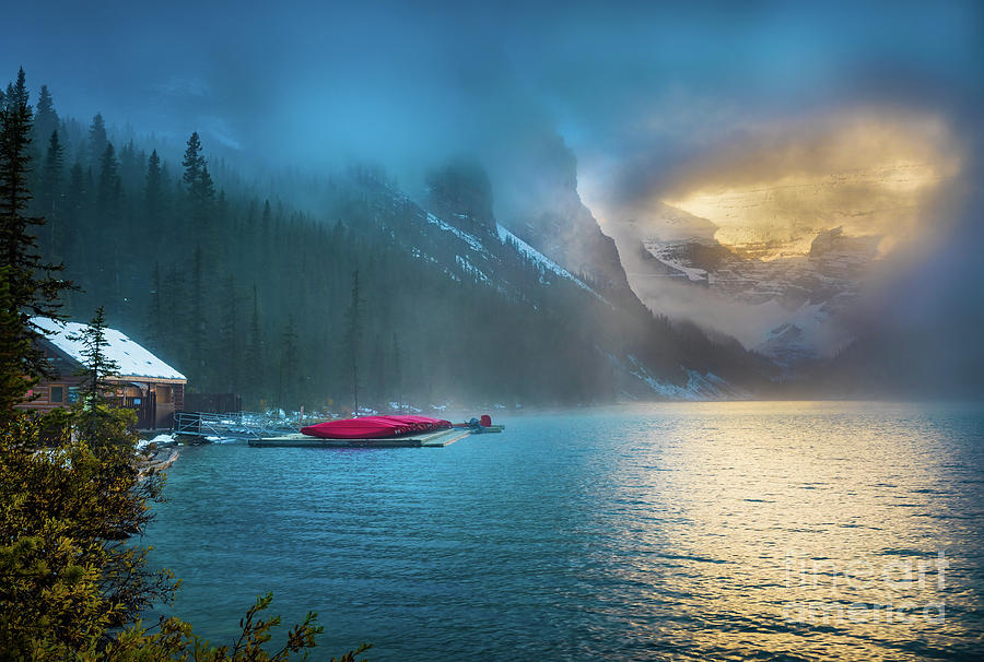 Lake Louise Canoes in the Morning Photograph by Inge Johnsson