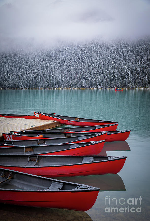 Lake Louise Canoes Photograph by Inge Johnsson