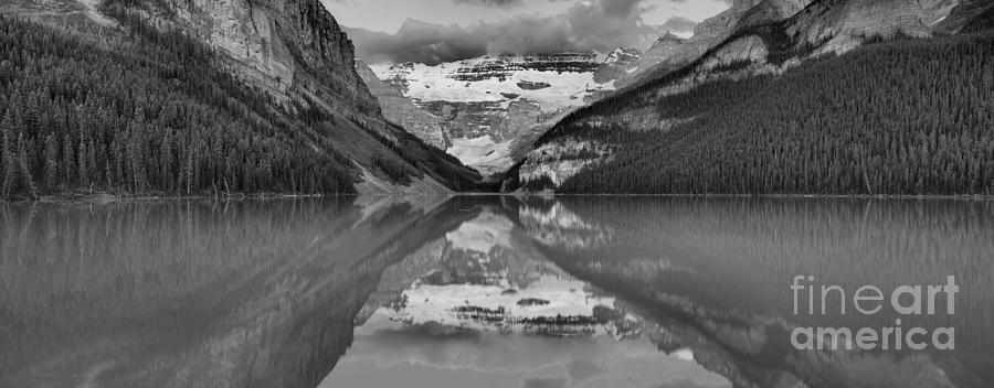 Lake Louise Extra Wide Sunrise Panorama Black And White Photograph by Adam Jewell