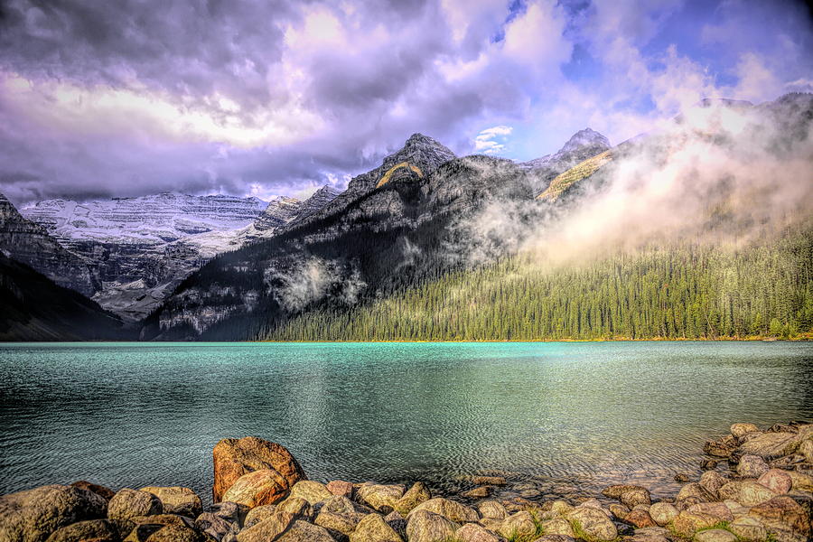 Lake Louise in the clouds, Alberta, Canada Photograph by Minnetta ...