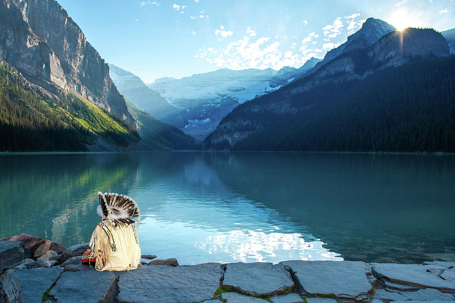 Lake Louise with Native American Indian Photograph by Aileen Savage