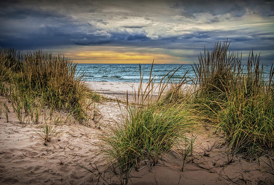 Lake Michigan Beach at Sunset by Little Sable Point Photograph by Randall Nyhof