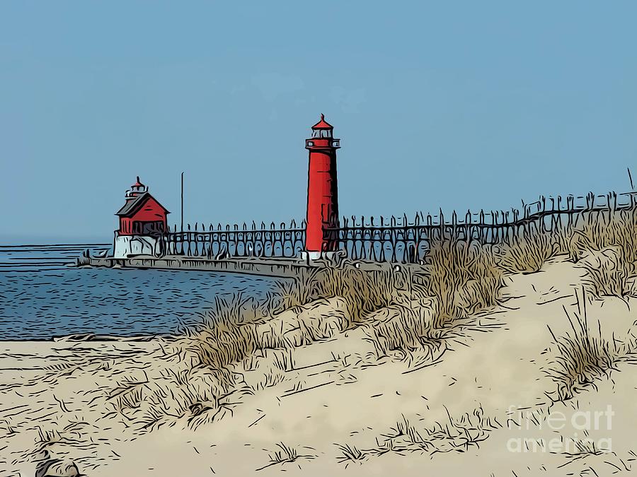 Lake Michigan Lighthouse Digital Art by Alan Schroeder