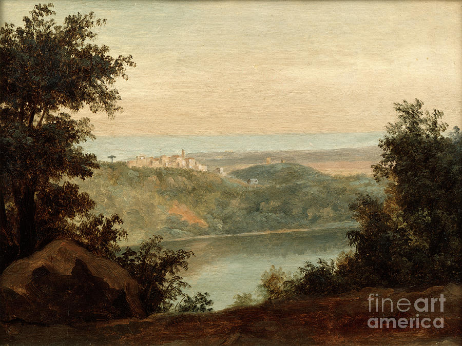 Lake Nemi In The Background The City Drawing by Print Collector