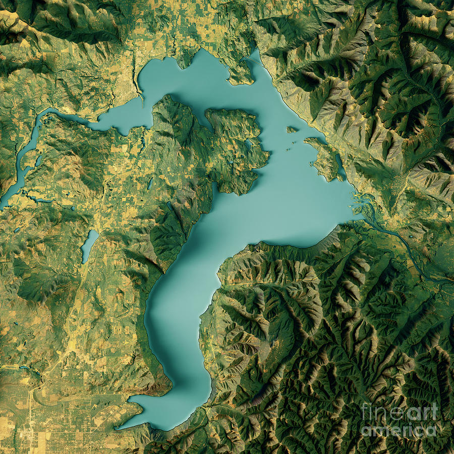Lake Pend Oreille 3D Render Topographic Map Color Digital Art by Frank Ramspott