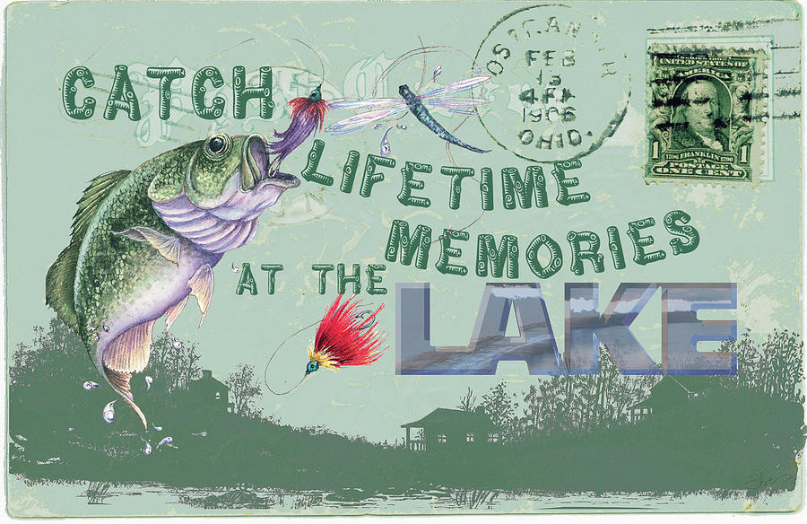 Fish Mixed Media - Lake Postcard by Sher Sester