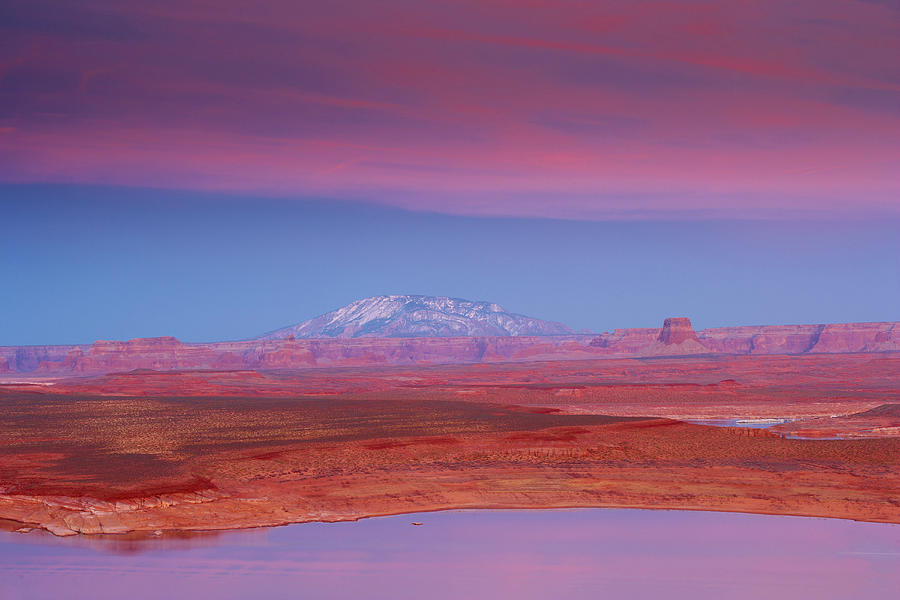 Lake Powell, Wahweap Bay, Navajo Mountain And Tower Butte In The Afterglow, Glen Canyon National Recreation Area, Arizona And Utah, Usa, America Photograph by Brigitte Merz