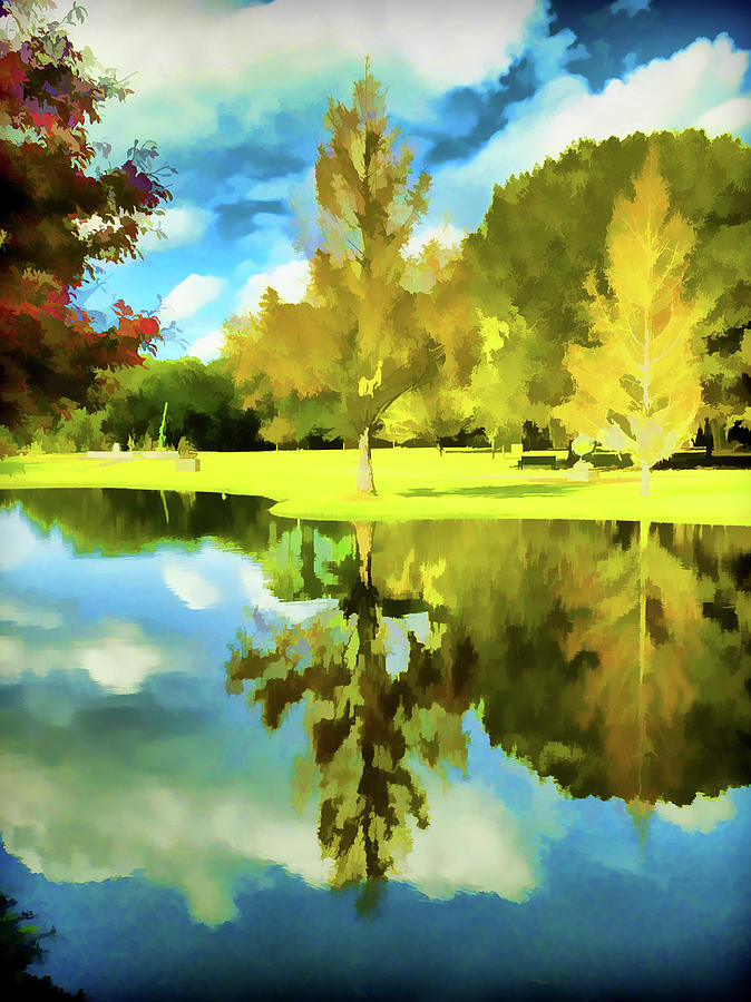 Lake Reflection - Faux Painted Photograph by Bill Barber