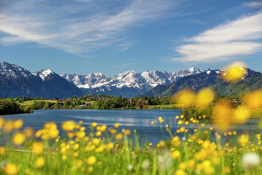 Lake Riegsee With Alps, Upper Bavaria, Germany Photograph by Konrad Wothe