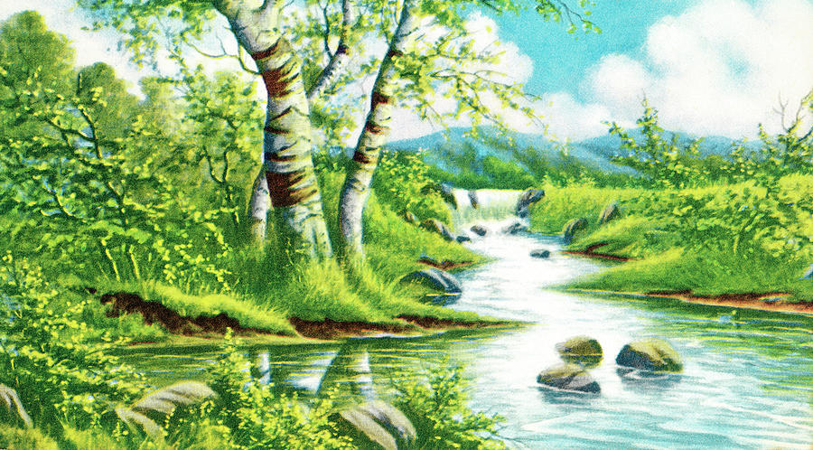 Nature Drawing - Lake scene by CSA Images