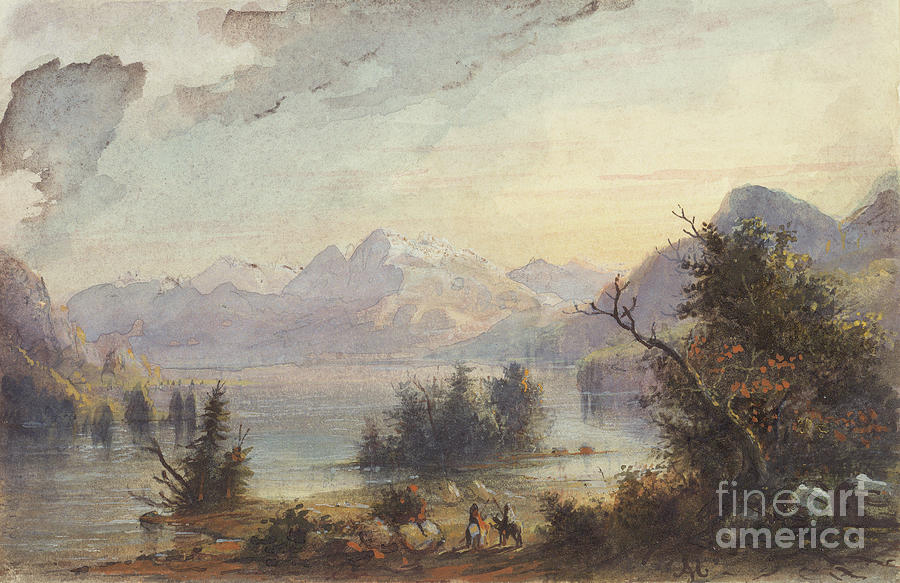 Lake Scene, Rocky Mountains, C.1837 Painting by Alfred Jacob Miller