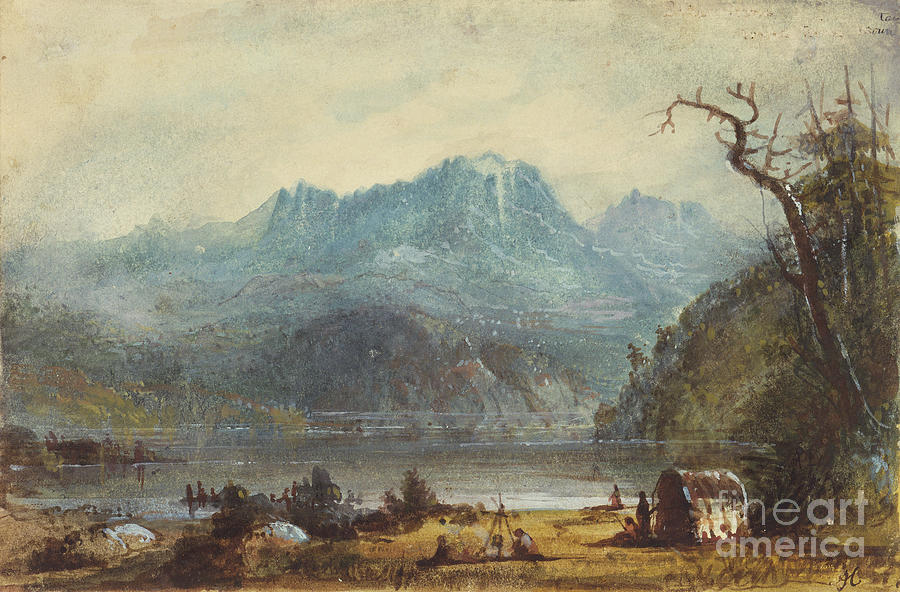 Lake Scene, Wild River Mountains, C.1837 Painting by Alfred Jacob Miller