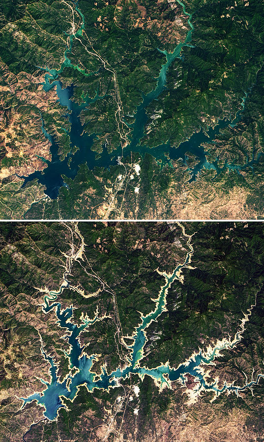 Lake Shasta, 2019 And 2021, Satellite Photograph by Science Source