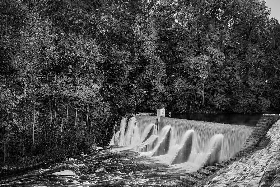 Lake Solitude Dam and Waterfall BW BW Photograph by Susan Candelario