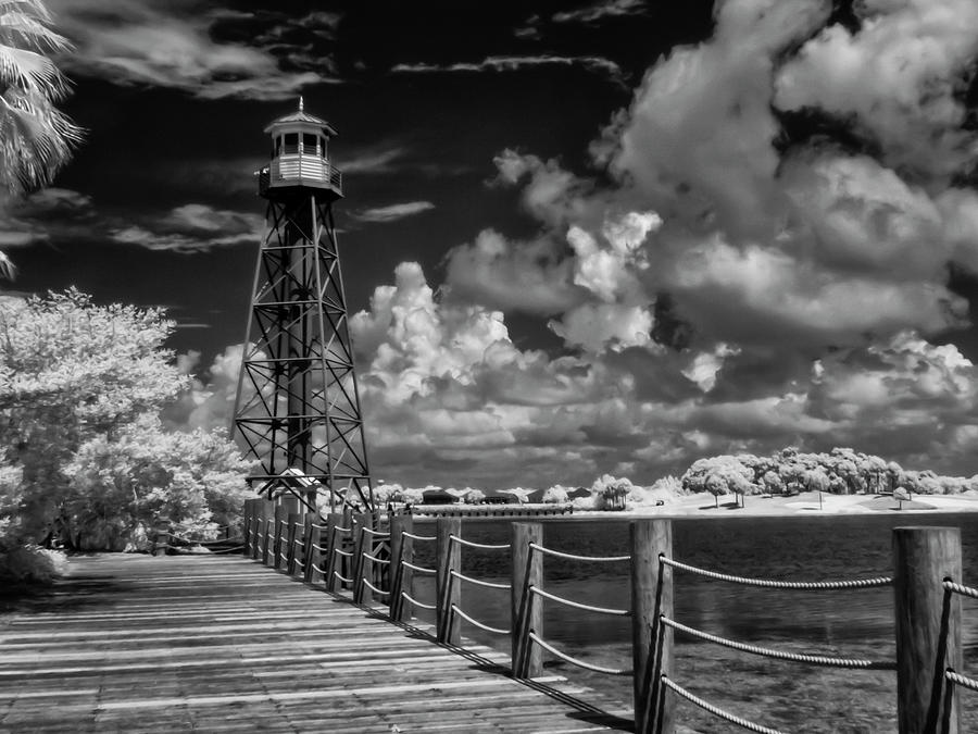 Lake Sumter Landing Boardwalk in Black and White Photograph by Betty Eich