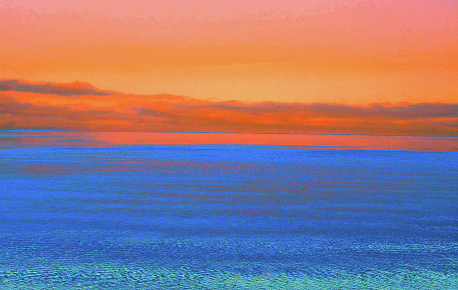 Nature Photograph - Lake Superior Sunset Orange by Tom Kelly