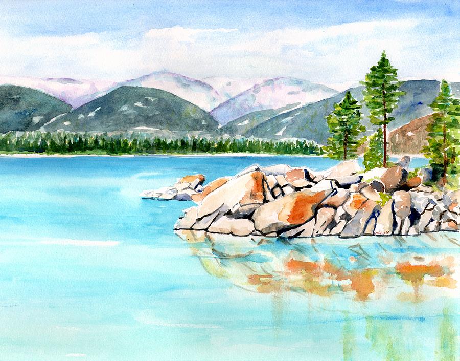 Lake Tahoe Sand Harbor by CarlinArt Watercolor Lake Tahoe Sand Harbor by CarlinArt Watercolor