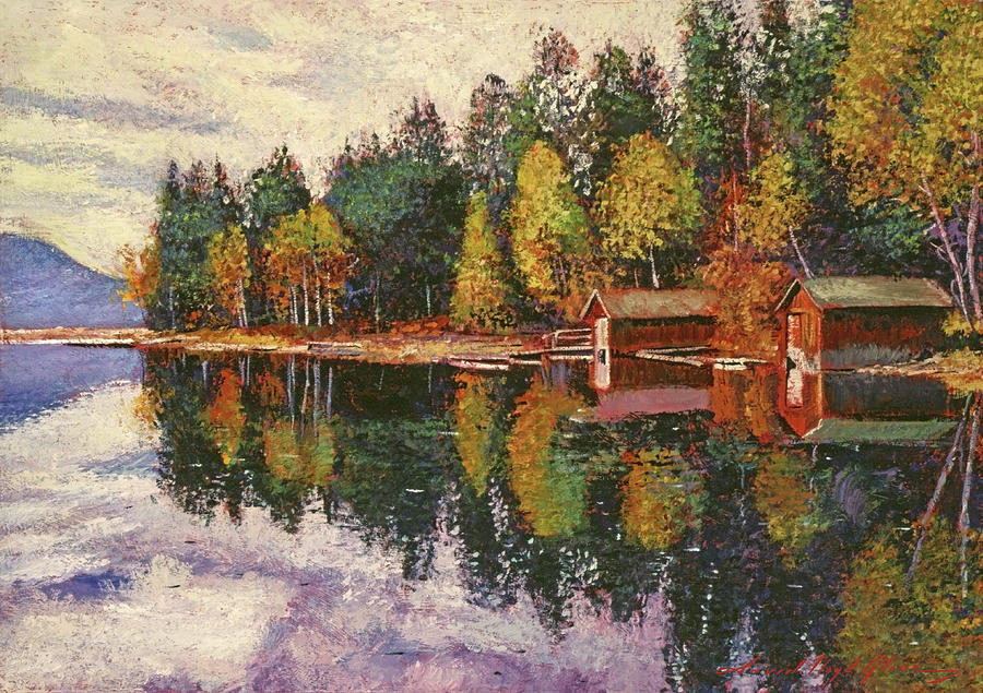 Lakeshore Boathouses Painting by David Lloyd Glover