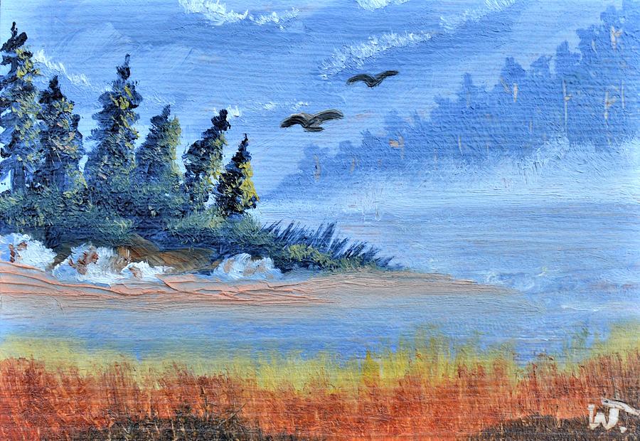 Lakeshore Distance Mini Painting by Warren Thompson