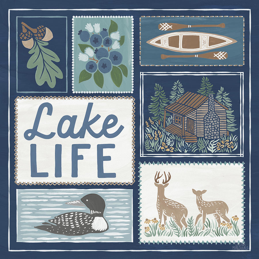 Animal Mixed Media - Lakeside Days Vii Blue by Laura Marshall