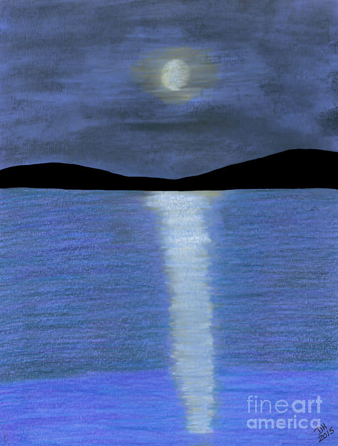 Lakeside Full Moon Drawing by D Hackett