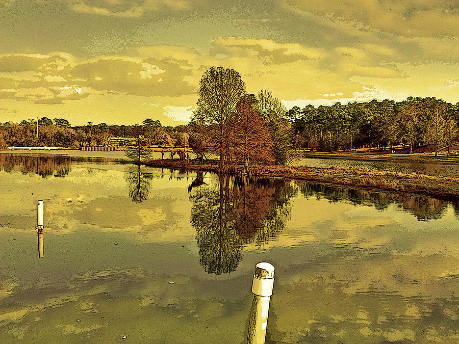 Tree Digital Art - Lakeside Scene at Langan Park -- A Nostalgic Vision by Marian Bell