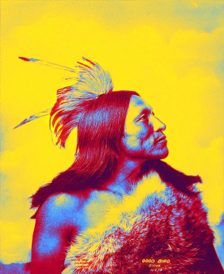 Lakota Sioux Warrior, Good Bird 1898 Neon Art By Ahmet Asar Painting