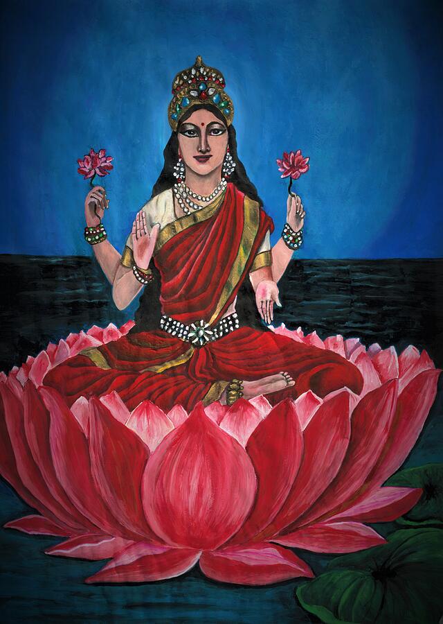 Goddess on lotus flower Painting by Tara Krishna
