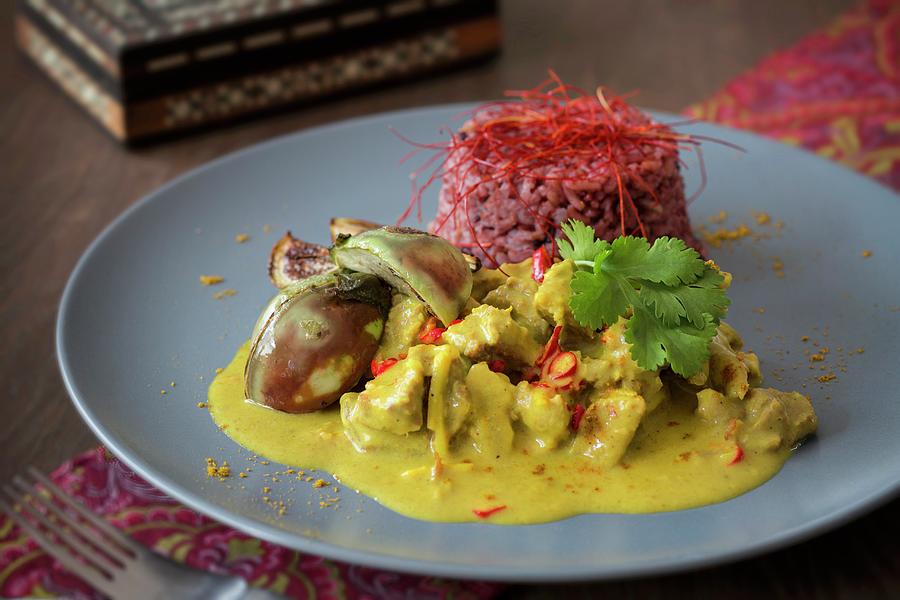 Lamb And Coconut Curry With Aubergines, Red Rice And Chilli Threads india Photograph by Jan Wischnewski